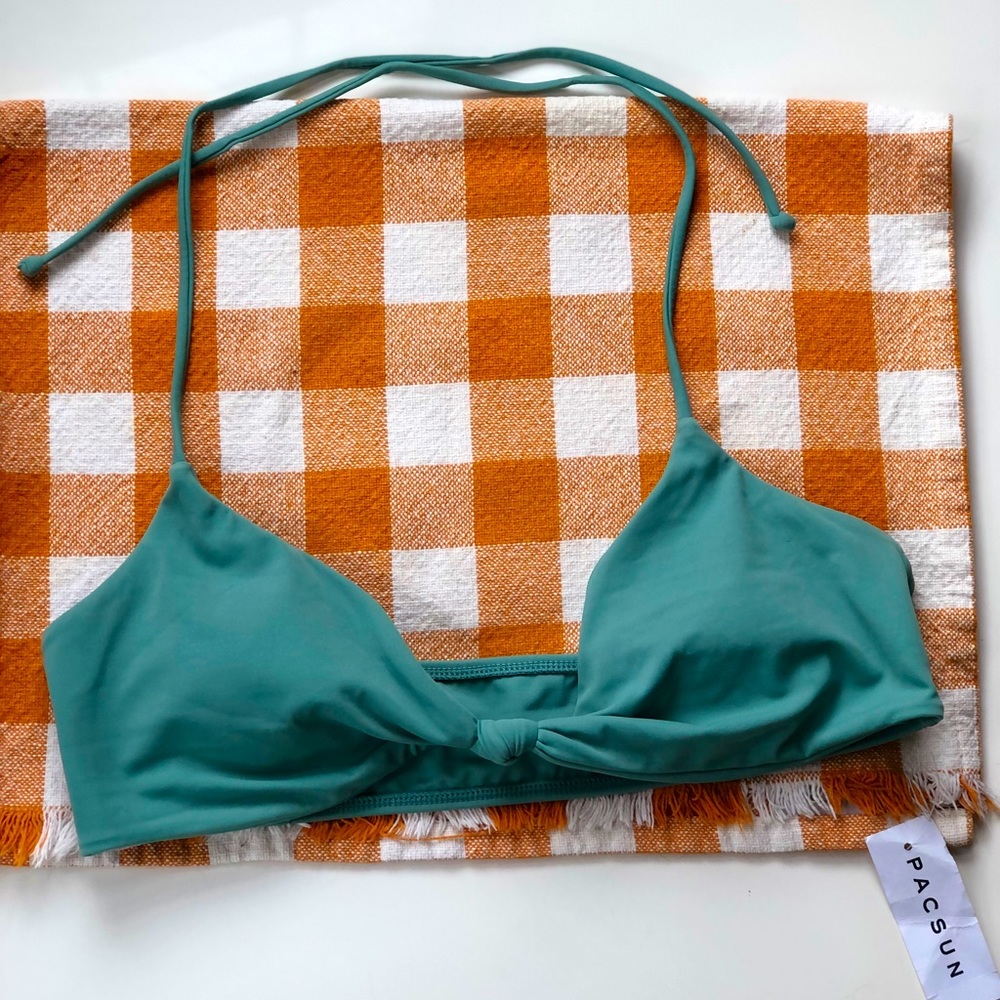 NWT L.A. Hearts PacSun Bikini Halter Top Knotted Twist Front Teal / Turquoise M - Picture 3 of 9
